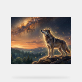 Loup solitaire sous le ciel étoilé de la Voie lact