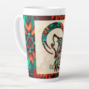 Loup Tribal hurlant Sur La Lune Latte Mug