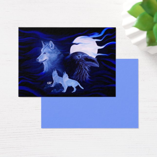 Loups et corbeau avec pleine lune (Bureau)