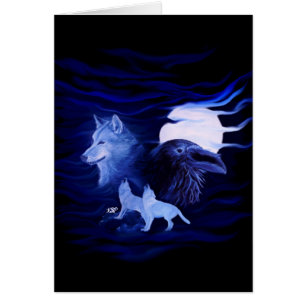Loups et corbeau avec pleine lune