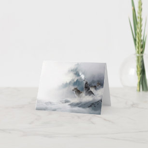 Loups hurler en hiver carte de voeux vide