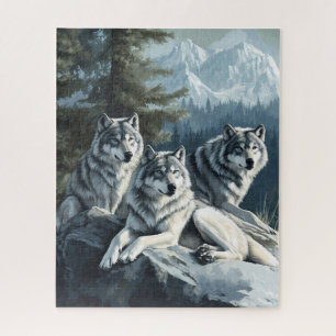 Loups se relaxer dans le puzzle forestier