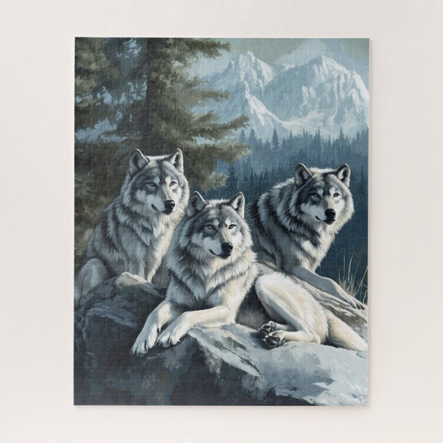 Loups se relaxer dans le puzzle forestier (Vertical)