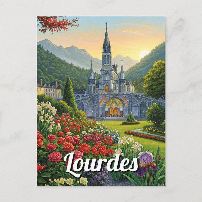 Lourdes France Travel Flowers Postcard (Front)