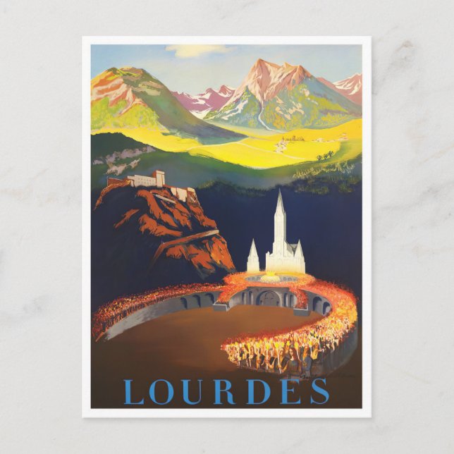 Lourdes France vintage travel Postcard (Front)
