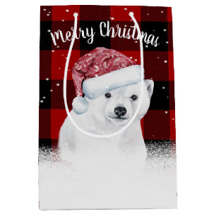 L'Ours De Noël Sur Le Buffalo Plaid Sac Cadeau Moy