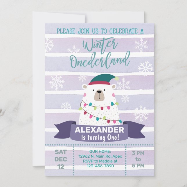 L'ours polaire hiver onederland garçon invitation  (Devant)