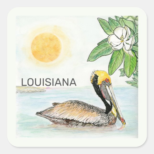 Lousiana state bird and flower square sticker (Front)