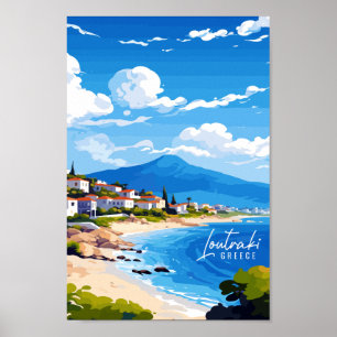 Loutraki Greece vintage travel illustration Poster