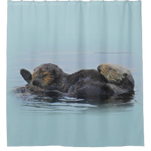 Loutre de maman mer et son bébé, rideau en douch