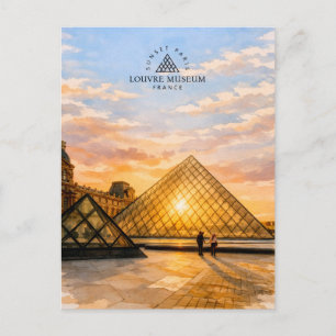 Louvre Museum Sunset Paris France   Watercolor  Postcard