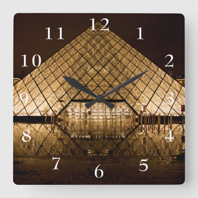 Louvre Pyramids Square Wall Clock (Front)