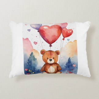 Lovable Bear with Heart Balloon Accent Pillow