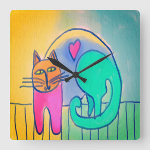 Lovable Cat Abstract Art Large Clock