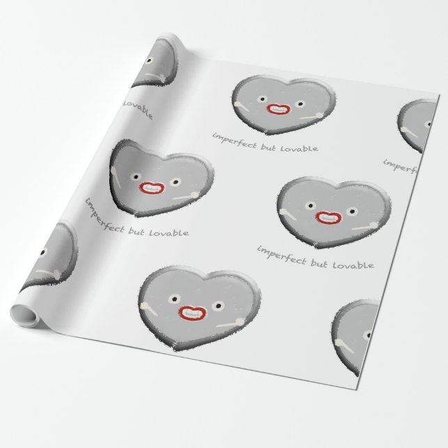 Lovable’ Heart Doll Love Silver Wrapping Paper (Unrolled)