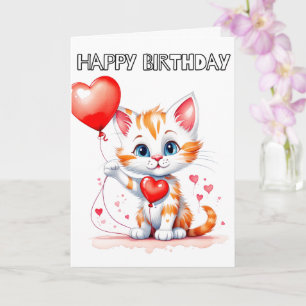 Lovable Little Kitty Cat Happy Birthday Card
