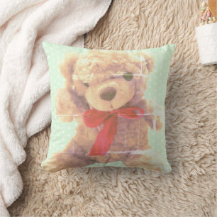 Lovable Mint Green Vintage Teddy Bear Nursery Throw Pillow