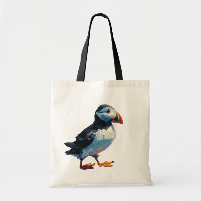 Lovable Puffin Tote Bag Oil Painting Style (Front)