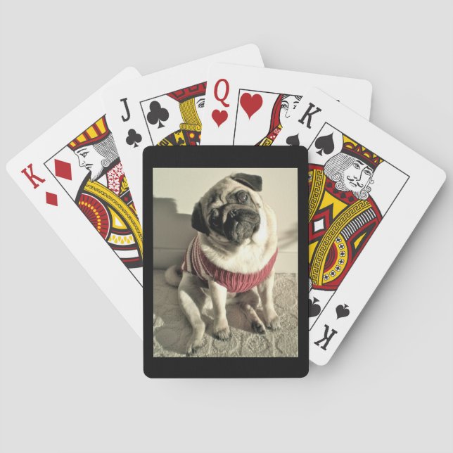Lovable Pug in a red sweater Playing Cards (Back)