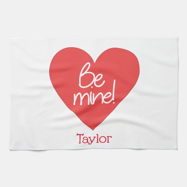 Lovable Red Heart Be Mine Kitchen Towel (Horizontal)