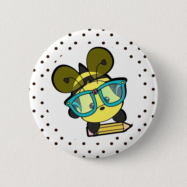 Lovable Smarty Bee 2 Inch Round Button (Front)