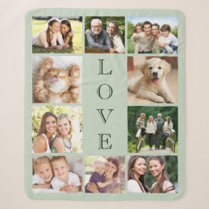 Love 10 Photo Collage Sage Green Sherpa Blanket