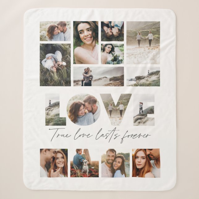Love 16 photo modern minimal personalised gift fle sherpa blanket (Front)