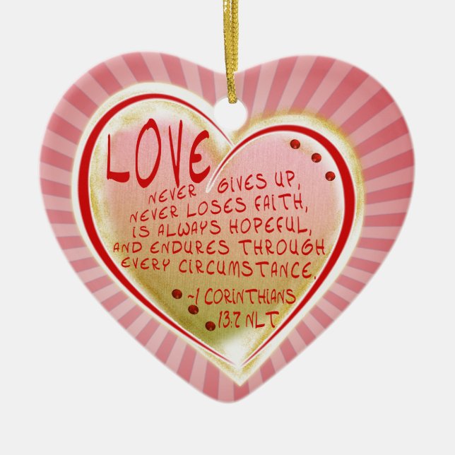 LOVE 1 Corinthians 13 :7 NLT  ENDURES Ceramic Ornament (Front)