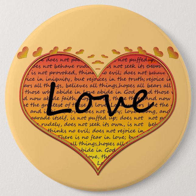 Love 1 Corinthians 13 Hearts 6 Inch Round Button (Front)