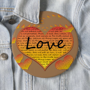 Love 1 Corinthians 13 Hearts 6 Inch Round Button