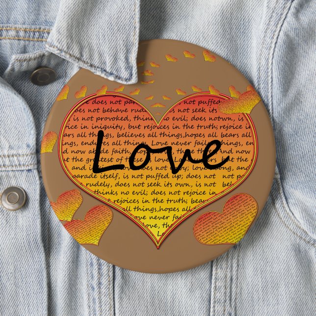 Love 1 Corinthians 13 Hearts 6 Inch Round Button (In Situ)