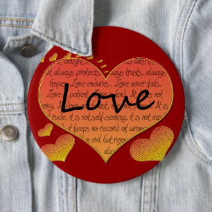 Love 1 Corinthians 13 Hearts 6 Inch Round Button