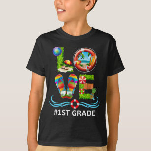 Love 1st Grade Teacher Chritsmas In July Summer  T-Shirt