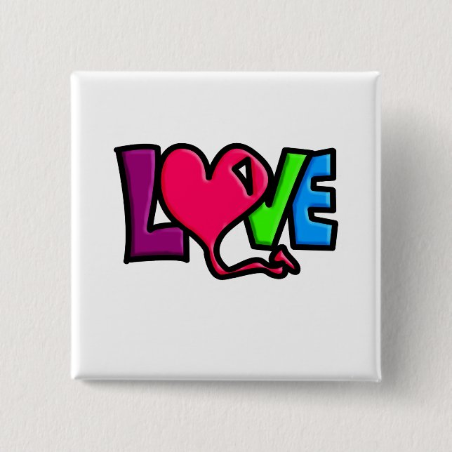 Love  2 inch square button (Front)