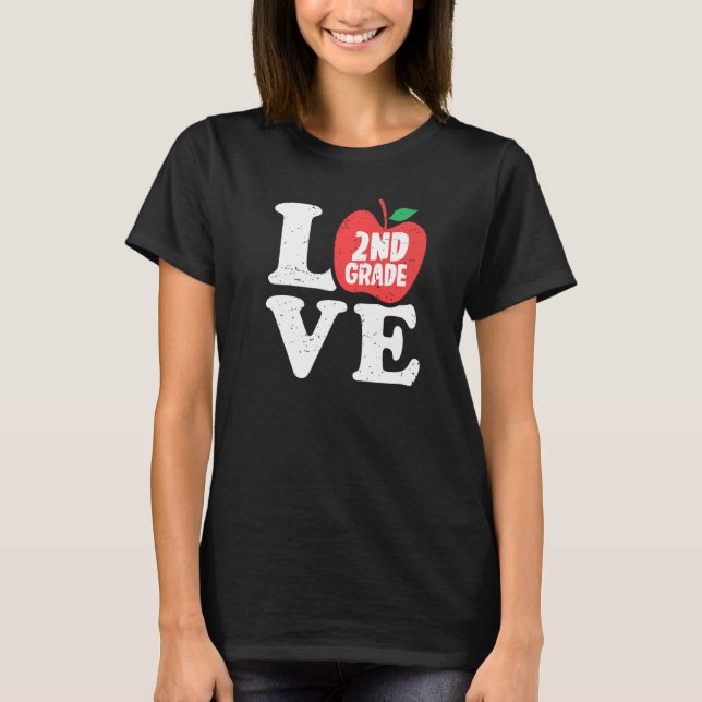 Love 2nd Grade Apple Second Grader Student Teacher T-Shirt (Front)