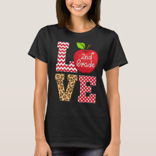 Love 2nd Grade Apple Tees Gift Teacher Leopard