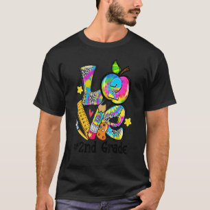 Love 2nd Grade Apple Tie Dye Leopard Teacher Back  T-Shirt