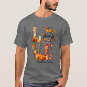 Love 2Nd Grade Teacher Messy Bun Pumpkin Thanksgiv T-Shirt