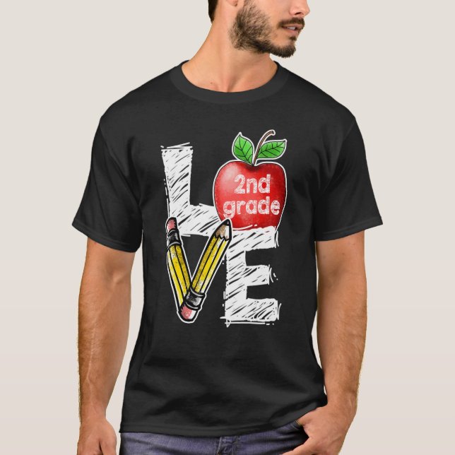 Love 2nd Second Grade Apple  Back To School Teache T-Shirt (Front)