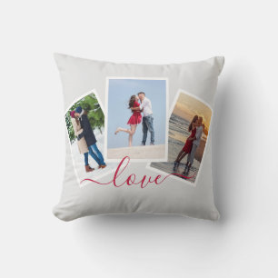 Love 3 Photo Collage with Red Script Throw Pillow