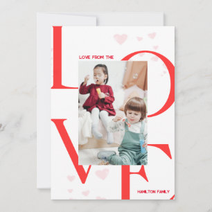 LOVE 3 Photo Valentines Day Card in Red & Pink