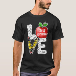 Love 3rd Third Grade Apple Back To School Teacher T-Shirt