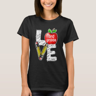 Love 3rd Third Grade Apple Back To School Teacher T-Shirt