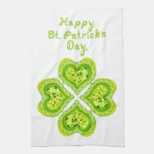 LOVE 4 Leaf Heart Diamonds St Patricks Day Fabric Kitchen Towel
