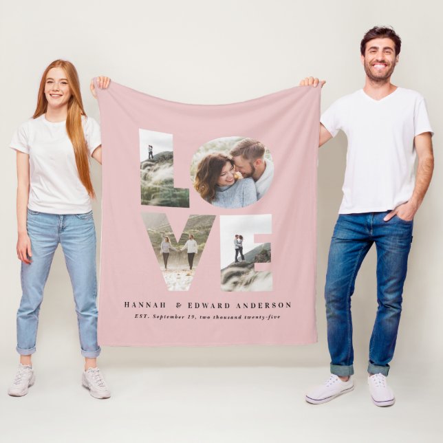 Love 4 photo girly pink modern personalised gift fleece blanket (In Situ)