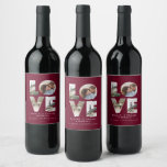 Love 4 photo simple modern personalised burgundy wine label<br><div class="desc">Love 4 photo simple modern personalised anniversary,  wedding,  birthday or Christmas gift for the one you love. Burgundy colour.</div>