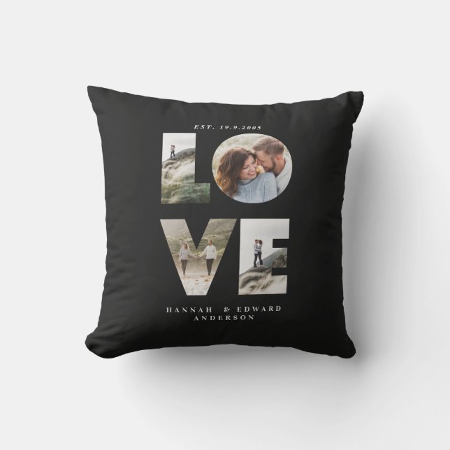 Love 4 photo simple modern personalised gift black throw pillow (Front)