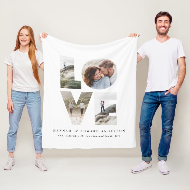 Love 4 photo simple modern personalised gift fleece blanket (In Situ)
