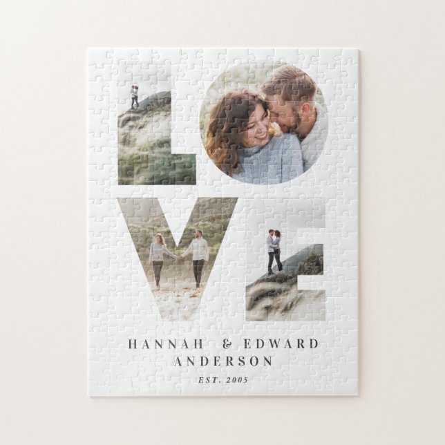 Love 4 photo simple modern personalised gift jigsaw puzzle (Vertical)