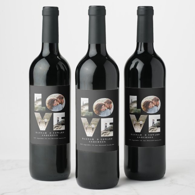 Love 4 photo simple modern personalised gift wine  label (Bottles)